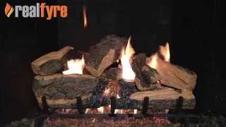 Peterson Real Fyre Charred Rugged Split Oak Log Set Shown With the G45 Burner [upl. by Dnivra131]