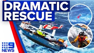 Crew saved from cargo ship close to capsizing  9 News Australia [upl. by Joly812]