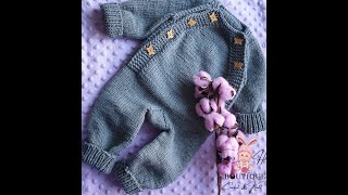 Salopeta tricotata cu nasturi  tutorial video pas cu pas 03luni36 luni Knitted overall🐰❤💜 [upl. by Irena478]