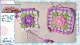 Tutorial Uncinetto ❀ Mattonella con fiore 3D 3D flower block ❀ 22 [upl. by Eenwahs]