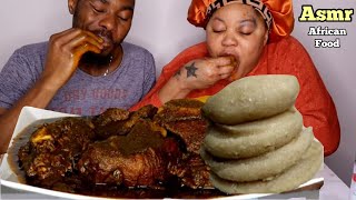 ASMR BETTERLEAF SOUP AND PLANTAIN FUFU WITH ASSORTED MEAT MUKBANG  AFRICAN FOOD  Shopping [upl. by Luis]