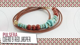 Como hacer pulsera con cordón de cuero y turquesas  VARIEDADES CAROL [upl. by Enneirb]