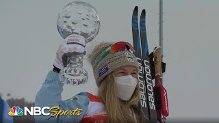 Jessie Diggins takes world cup overall title becomes first American woman to win globe  NBC Sports [upl. by Yenots]