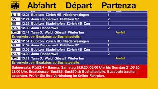 SBB Ansage  Information zum Bahnverkehr  Unterbruch Rüti ZH – Bauma  Bauarbeiten [upl. by Ragland]