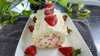 🔴Primer Postre para estas Fiestas Brazo Gitano O Rollo de fresas 🍓 con Crema [upl. by Dido807]