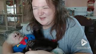 Monkey picks and eats boogie from owners nose  Viral Video UK [upl. by Anala]