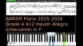 ABRSM Piano 2025 2026 Grade 4 A12 Haydn Allegro scherzando in F [upl. by Alliscirp]