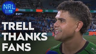 Emotional Latrell chokes up in interview as Souths crowd roars  NRL on Nine [upl. by Cassil719]