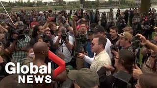 Farright antifascist marchers clash in Portland [upl. by Aiouqes255]