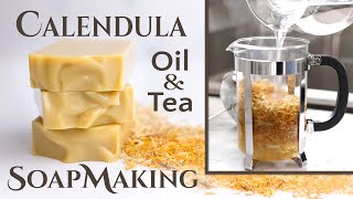 Calendula Soap using Infused Oil amp Tea  Cold Process Soapmaking [upl. by Bernardine]