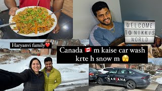 Canada ki thand m car wash kaise krte h🇨🇦  Haryanvi family❤️ Nikki’sworld [upl. by Dukie]