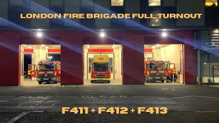 FULL HOUSE TURNOUT London Fire Brigade F411 F412 F413 From Dagenham Fire Station [upl. by Crystie]