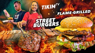 60 Pesos FlameGrilled STREET BURGER sa TAYUMAN  Manila Street Food  TIKIM TV [upl. by Savil]