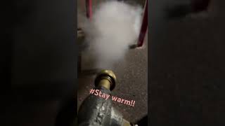 Releasing propane in freezing temperatures water crusher work forklift satisfying [upl. by Natka198]