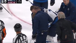 Scary Moment When Vladislav Namestnikov Struck By Puck And Leaves Game [upl. by Enirahtak778]