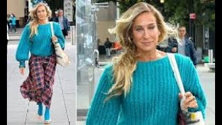 Sarah Jessica Parker 59 looks radiant as she films And Just Like That in a turquoise sweater [upl. by Knowles]