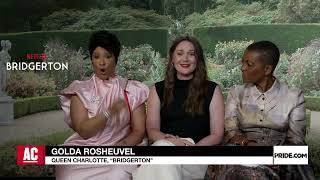 PRIDE Interviews Bridgerton Stars Golda Rosheuvel Adjoa Andoh amp Ruth Gemmell About Season 3 [upl. by Elia521]