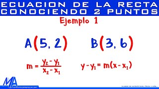 Ecuación de la recta conociendo 2 puntos  Ejemplo 1 [upl. by Luelle]