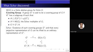 quotSchur multiplier of prime power groupsquot Group Theory Sangam talk 9 by Pradeep Rai [upl. by Hildagard]