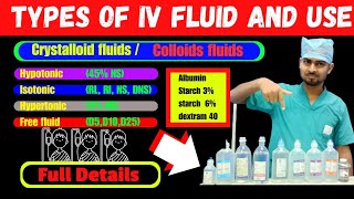 Types of IV FLUIDS and uses Crystalloid amp colloids fluid full details [upl. by Maryrose]