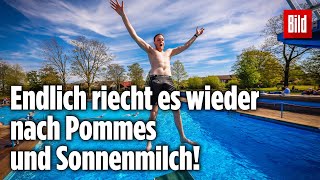 In NRW Erstes Freibad eröffnet in Deutschland bei bis zu 30 Grad [upl. by Rus]