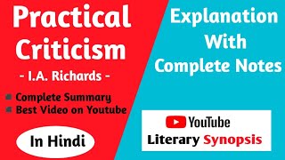 Practical Criticism by IA Richards  In hindi  Explanation With Complete Notes [upl. by Ynattir]