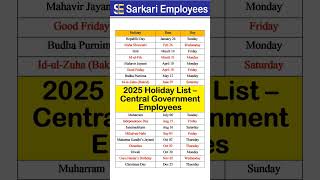 2025 Holiday List for Central Govt Employees leave [upl. by Bromley]