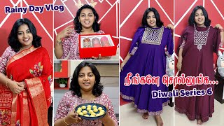 My Diwali Kurti amp Gown 🥳🥳 நீங்களே சொல்லுங்க  என்னா மழை  Diwali Sweets  Karthikha Channel Vlog [upl. by Bobseine]