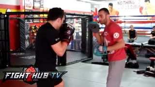 UFC 173 Lawler vs Ellenberger Ellenberger mitt workout w Edmond Taverdyan [upl. by Ahsimek554]