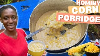 Country Style Hominy Corn Porridge Outdoor Cooking Breakfast In The Hills [upl. by Yniattirb383]