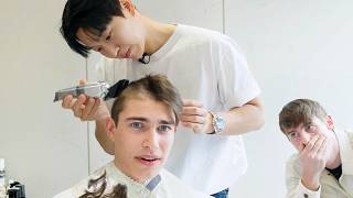 British Students shave their heads for Korean Military Service [upl. by Clayberg]