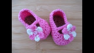 Crochet baby shoes booties slippers 35quot 03 months tutorial Happy Crochet club [upl. by Dee Dee239]