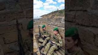 Female Ukrainian soldiers sing National anthem at the frontline ukraine russiaukrainewar women [upl. by Voorhis]