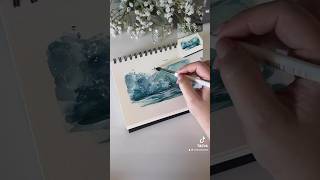 Watercolor process painting of ocean wave 🌊 oceanpainting wavepainting scenicpainting [upl. by Hepza873]