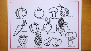 vegetables drawing with name  vegetables drawing  how to draw different types of vegetables [upl. by Eiznekam]