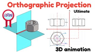 How to Draw a Hexagonal Nut  Orthographic Projection  Engineering Drawing [upl. by Nosrej]