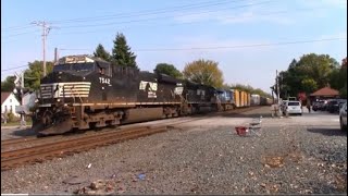 Norfolk Southern With ConRail Helper Pull Manifest Train Thru Chesterton Indiana  Chicago Line [upl. by Colville]