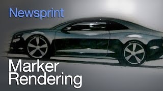 CAR DESIGN TUTORIALS HOW TO RENDER A CAR ON NEWSPRINT PAPER [upl. by Loella237]