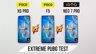 Poco X6 Pro vs Poco F5 vs iQOO Neo 7 Pro Extreme Pubg Test 🔥 [upl. by Ettenav]