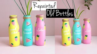 Glass Bottle Painting  Old Bottle Reuse Idea  Bottle Decoration Ideas  Glass Bottle Art [upl. by Aisital]