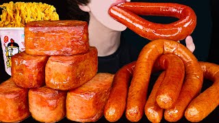 ASMR KIELBASA SAUSAGE SPAM CHEESY CARBO FIRE NOODLES COOKING MUKBANG킬바사 소세지 먹방咀嚼音Sosis EATING SOUNDS [upl. by Inalaeham285]