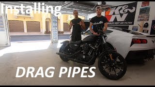 Putting Drag Pipes on the 2017 Harley Davidson Sportster 883 Pt1 [upl. by Deyes]