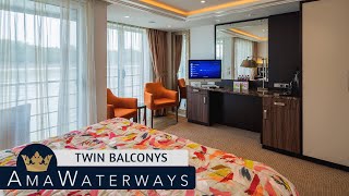 AMA Serena  Twin Balcony Stateroom Tour amp Review 4K  AMA Waterways River Cruise Category AAAB [upl. by Jaal]