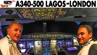 Rare AIRBUS A340500 Lagos🇳🇬 to London🇬🇧 Heathrow  Full Cockpit Flight [upl. by Carlile246]