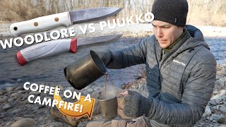 Woodlore VS Puukko Knife  Bushcraft Coffee and Spoon Carving [upl. by Eissed]