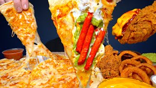 ASMR MUKBANG EXTRA CHEESY GIANT QUESADILLA CRISPY FRIED CHICKEN amp ONION RINGS  WITH CHEESE amp TAKIS [upl. by Lebyram]