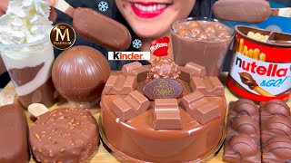 ASMR CHOCOLATE CAKE MAGNUM amp FERRERO ICE CREAMS NUTELLA amp GO CHOCOLATE MILK MASSIVE Eating Sounds [upl. by Reifel]