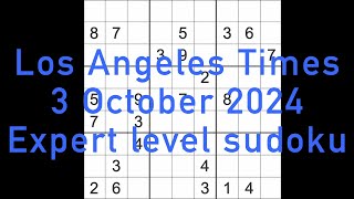 Sudoku solution – Los Angeles Times 3 October 2024 Expert level [upl. by Monte819]