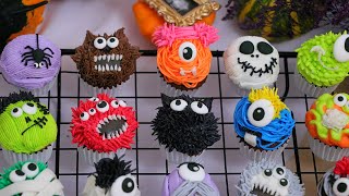 20 HALLOWEEN CUPCAKE MONSTERS  Buttercream Decorating Tutorial 🧁 [upl. by Lucretia]