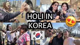 🇰🇷MY FIRST HOLI EVER  Korea vlog cherry blossom🥳🌸 [upl. by Romano533]